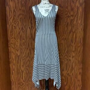 Mark Striped Midi Dress Black White Sleeveless V Neck Asymmetrical Hem Size M